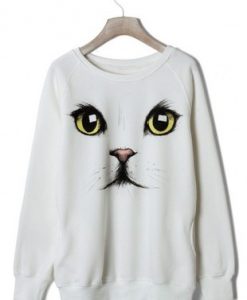 Cat Face White Colour Hoodie