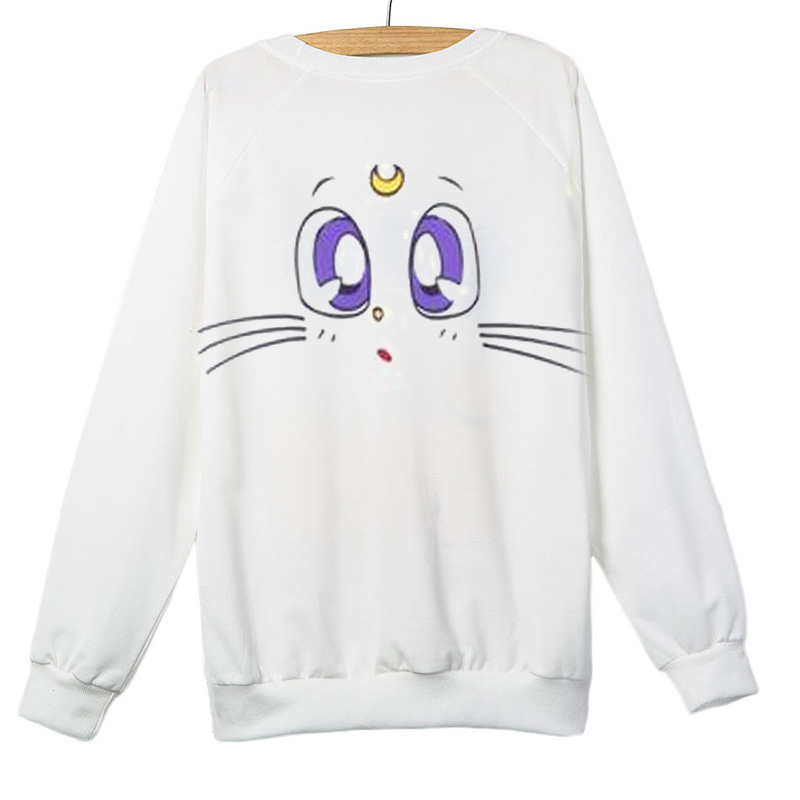 Cute Cat Cartoon Moon White Sweatshirt
