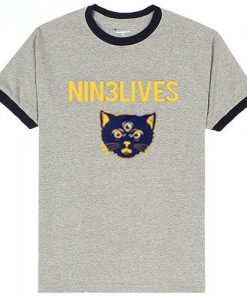 Ninelives Cat black ringer greyT Shirt