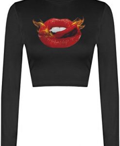 Sexy Lips  turtle neck black crop sweatshirts