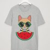 Cat Watermelon Unisex Short Sleeve LIGHT GREY Tee