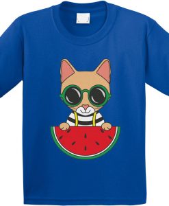 Cat Watermelon Unisex Short Sleeve BLUE Tee