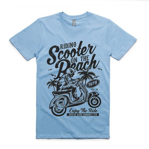 Ridding Scooter on the Beach 1078 T shirts