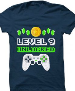 Funny 9 Year Old Gamer Birthday Blue Naval T-Shirt