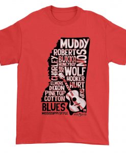 Mississippi Delta Blues map light Red Tee