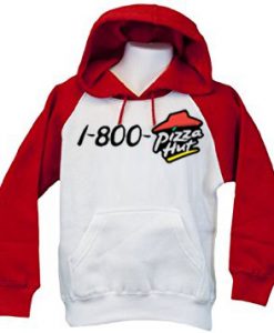 1-800-pizza hut white red sleeves hoodie