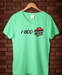 1-800-pizza hut woman v neck green mint t shirts