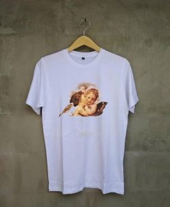 Angel Cheek Kiss Unisex white t shirts