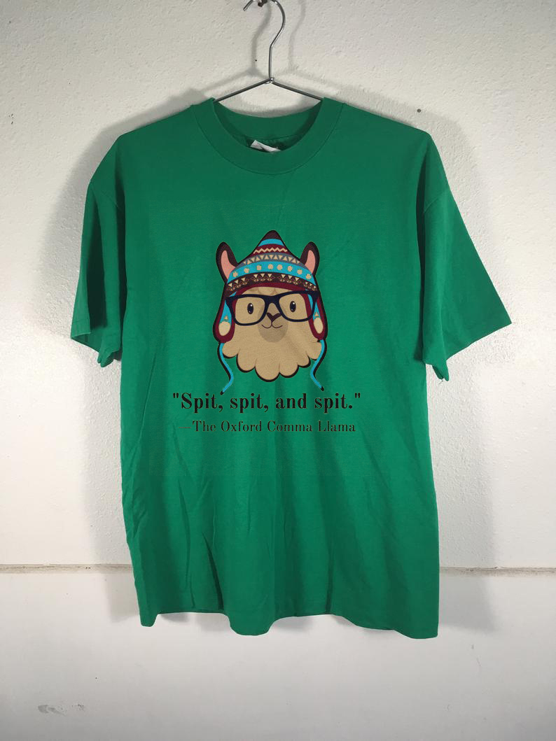 Oxford comma llama grammar nerd short sleeve t-shirt Green