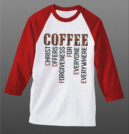 COFFEE WHITE RED SLEEVES RAGLAN T SHIRTS