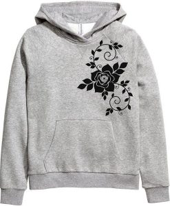 Flowers design on side grey hoodie