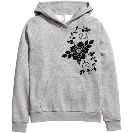 Flowers design on side grey hoodie
