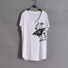 Flowers design on side woman wide v neck white tees