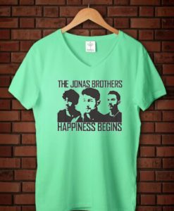Jonas Brothers Happines begin premium green mint v neck woman tees
