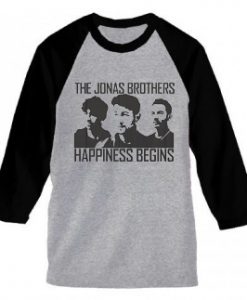 Jonas Brothers Happines begin premium grey black sleeves raglan tees