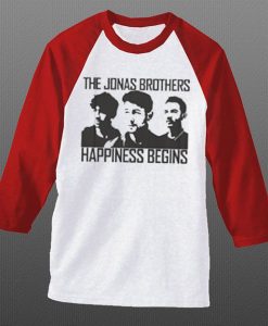 Jonas Brothers Happines begin premium white red sleeves raglan tees