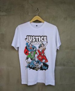 Justice League Drawn Color white tees