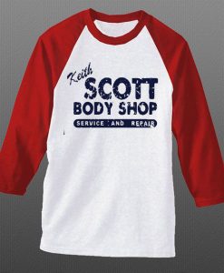 Keith SCOTT Body Shop One Tree Hill white red sleeves raglan t shirts