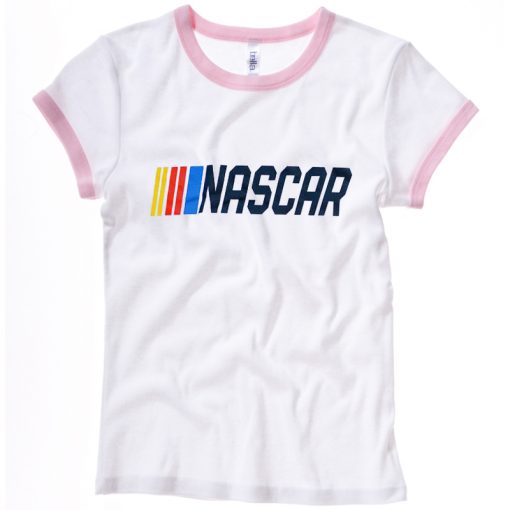 NASCAR White Pink ringer woman tees