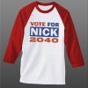 Nick Jonas Running for President white red sleeves raglan t shirts