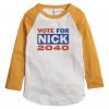 Nick Jonas Running for President white yellow sleeves raglan t shirts