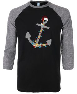 Captain Christmas Anchor Black Grey Sleees Raglan T-Shirt