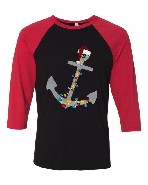Captain Christmas Anchor Black Red Sleeves Raglan T-Shirt