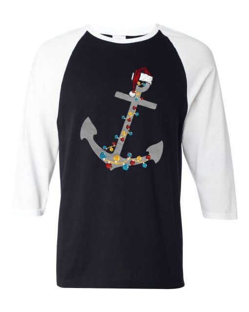 Captain Christmas Anchor Black white Sleees Raglan T-Shirt