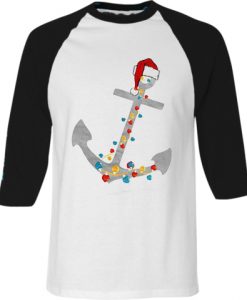 Captain Christmas Anchor White Black Sleeves Raglan T shirts