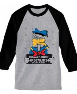 Donald Duck Jailed Grey Black Raglan Tees