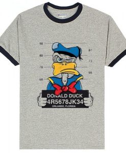 Donald Duck Jailed Grey Ringer Black Tees