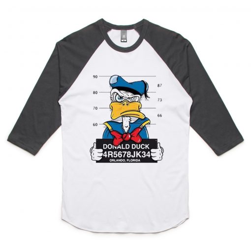 Donald Duck Jailed White Black Raglan Tees