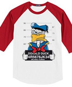 Donald Duck Jailed White Red Raglan Tees