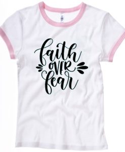 FAITH FEAR whtie ringer pink woman tees