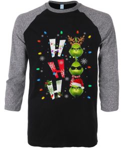 Ho Ho Ho Merry The Grinch Christmast Black Grey Sleeves Raglan T shirts