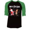 Merry Chirstmas Black Green Sleeves Raglan Tshirts