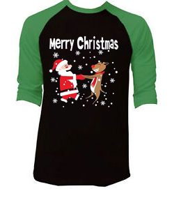 Merry Chirstmas Black Green Sleeves Raglan Tshirts