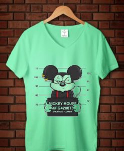 Mickey Mouse Jailed Green Mint V neck Tees