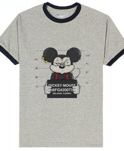 Mickey Mouse Jailed Grey Black Ringer Tees
