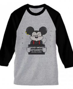 Mickey Mouse Jailed Grey Black Sleeves Raglan Tees