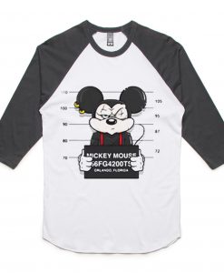 Mickey Mouse Jailed White Black Sleeves Raglan Tees