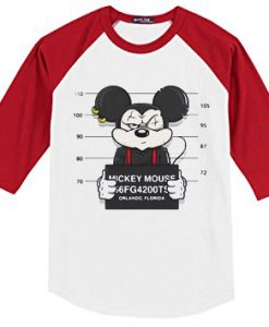 Mickey Mouse Jailed White Red Sleeves Raglan Tees