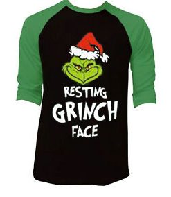 Resting Grinch Face Black Green Sleeves Raglan Tshirts