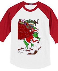 The Grinch Christmast On Snow White Red Sleeves Raglan Tees
