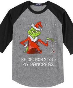 The Grinch Stole My Pancreas Grey Black Sleeves Raglan Tshirts