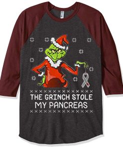 The Grinch Stole My Pancreas Grey Brown Sleeves Raglan Tshirts