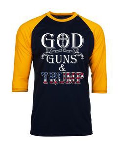 GOD GUN AND TRUMP Black Yellow Raglan T shirts