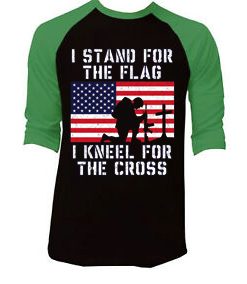I Stand for the Flag I Kneel Patriotic Military Black Green Raglan Tshirts