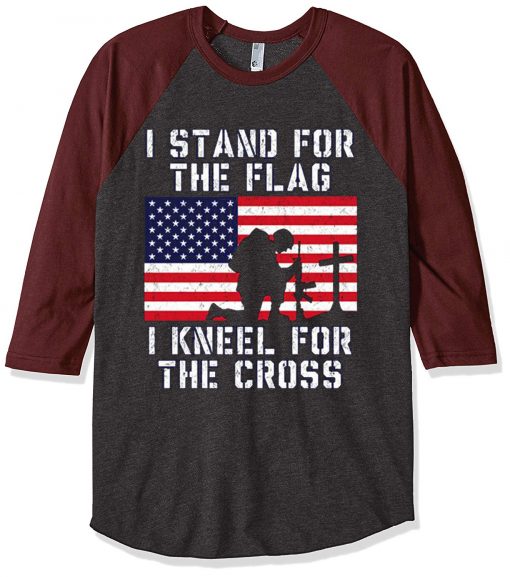 I Stand for the Flag I Kneel Patriotic Military Grey Brown Raglan Tshirts