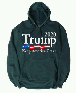 Trump 2020 Keep America Great USA Flag Green Hoodie